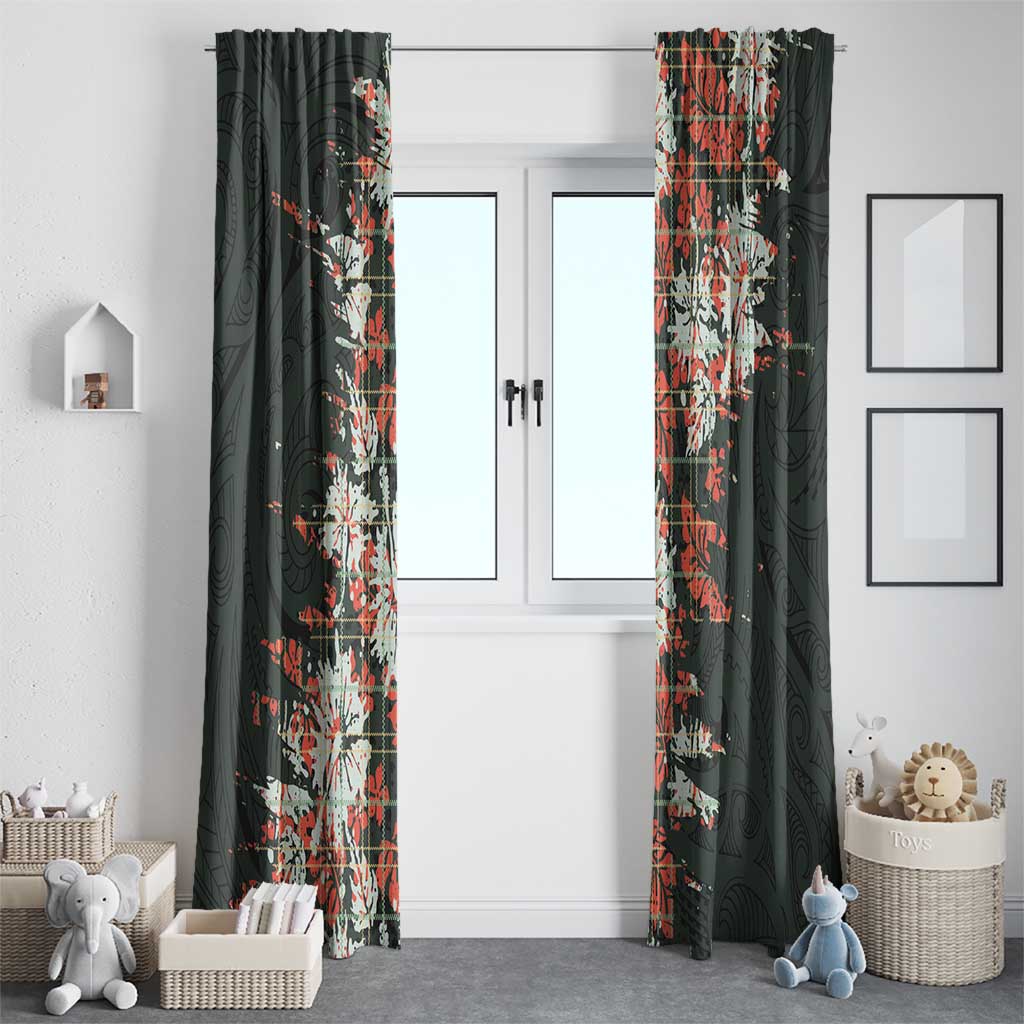 Hawaii Tartan With Hibiscus Window Curtain Polynesian Pattern Vintage