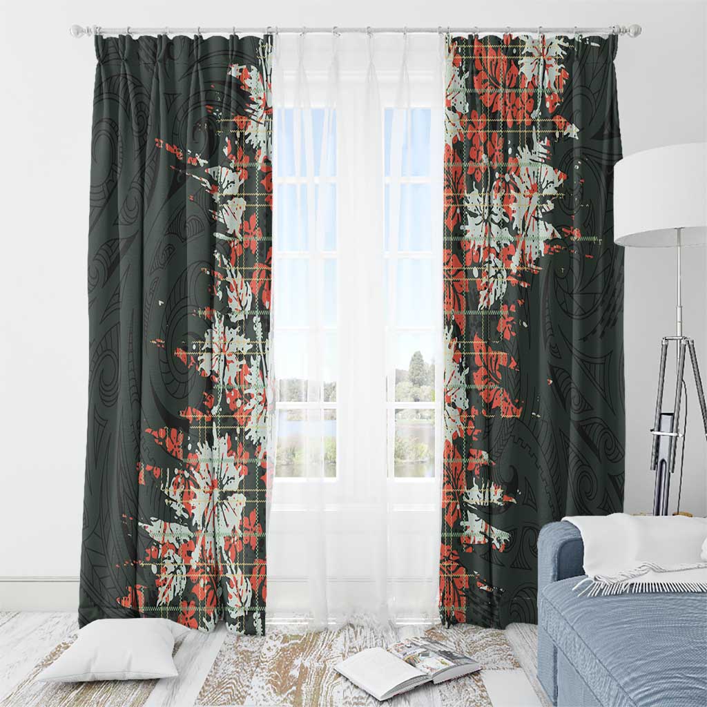 Hawaii Tartan With Hibiscus Window Curtain Polynesian Pattern Vintage