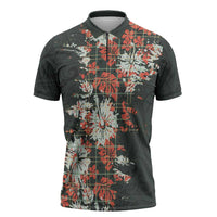 Hawaii Tartan With Hibiscus Zipper Polo Shirt Polynesian Pattern Vintage