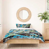 Japanese Hawaiian Crane Bedding Set Blue Tapa Patchwork Pattern