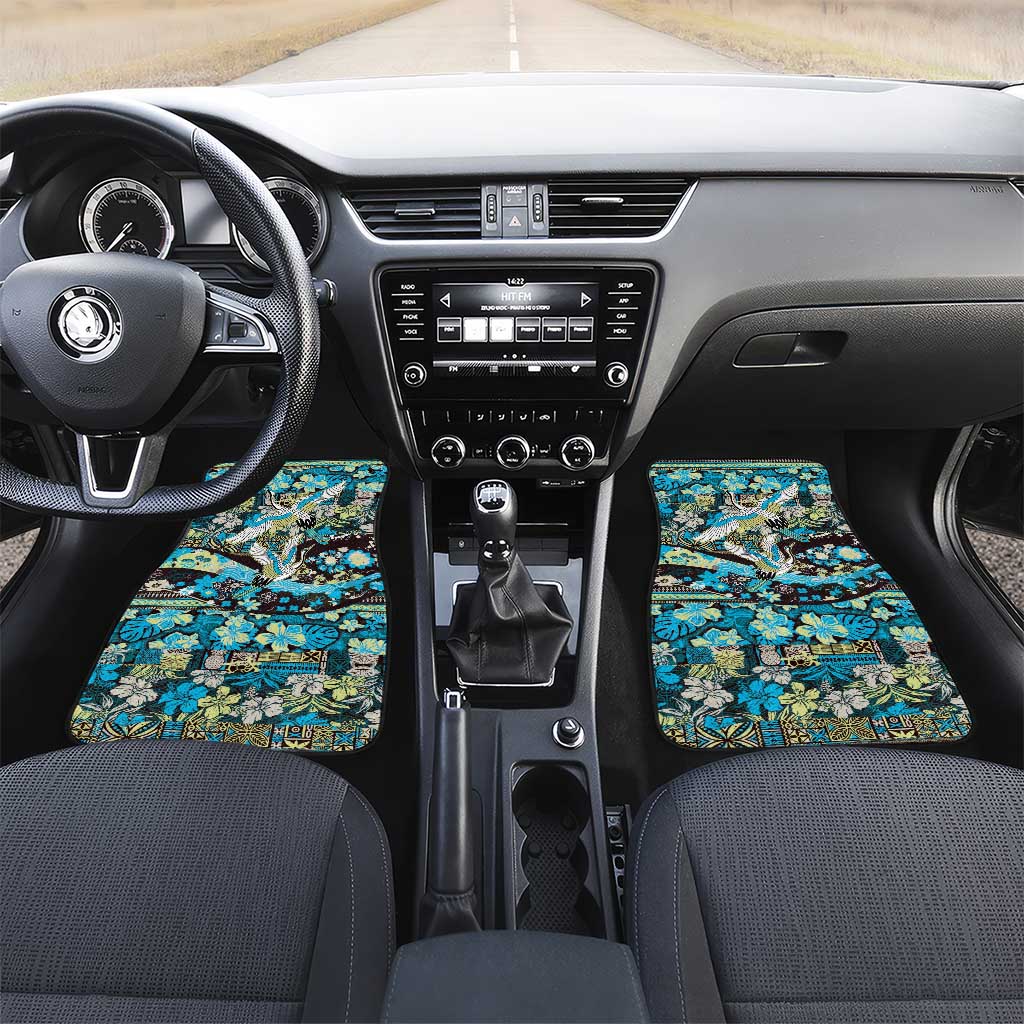 Japanese Hawaiian Crane Car Mats Blue Tapa Patchwork Pattern