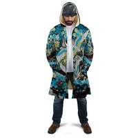 Japanese Hawaiian Crane Cloak Blue Tapa Patchwork Pattern