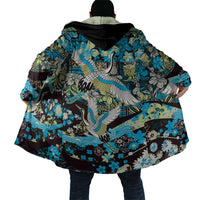 Japanese Hawaiian Crane Cloak Blue Tapa Patchwork Pattern
