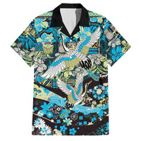 Japanese Hawaiian Crane Family Matching Short Sleeve Bodycon Dress and Hawaiian Shirt Blue Tapa Patchwork Pattern LT9 Dad's Shirt - Short Sleeve Blue - Polynesian Pride