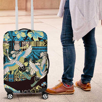 Japanese Hawaiian Crane Luggage Cover Blue Tapa Patchwork Pattern