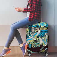Japanese Hawaiian Crane Luggage Cover Blue Tapa Patchwork Pattern