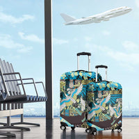 Japanese Hawaiian Crane Luggage Cover Blue Tapa Patchwork Pattern