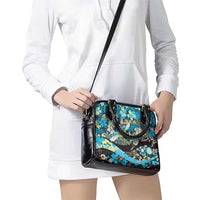Japanese Hawaiian Crane Shoulder Handbag Blue Tapa Patchwork Pattern