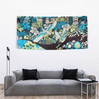 Japanese Hawaiian Crane Tapestry Blue Tapa Patchwork Pattern