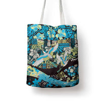 Japanese Hawaiian Crane Tote Bag Blue Tapa Patchwork Pattern