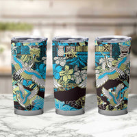Japanese Hawaiian Crane Tumbler Cup Blue Tapa Patchwork Pattern