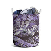 Japanese Hawaiian Crane Laundry Basket Purple Tapa Patchwork Pattern
