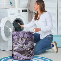 Japanese Hawaiian Crane Laundry Basket Purple Tapa Patchwork Pattern