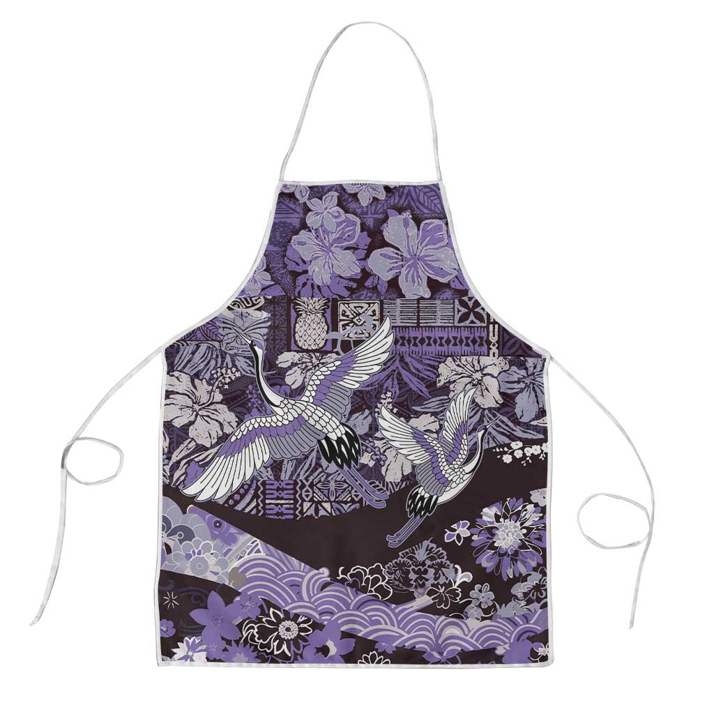 Japanese Hawaiian Crane Apron Purple Tapa Patchwork Pattern
