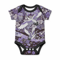 Japanese Hawaiian Crane Baby Onesie Purple Tapa Patchwork Pattern LT9 Blue - Polynesian Pride
