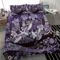 Japanese Hawaiian Crane Bedding Set Purple Tapa Patchwork Pattern