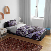 Japanese Hawaiian Crane Bedding Set Purple Tapa Patchwork Pattern