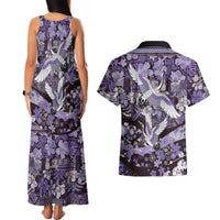 Japanese Hawaiian Crane Couples Matching Tank Maxi Dress and Hawaiian Shirt Purple Tapa Patchwork Pattern