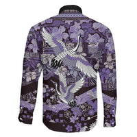 Japanese Hawaiian Crane Family Matching Mermaid Dress and Hawaiian Shirt Purple Tapa Patchwork Pattern