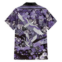 Japanese Hawaiian Crane Family Matching Summer Maxi Dress and Hawaiian Shirt Purple Tapa Patchwork Pattern