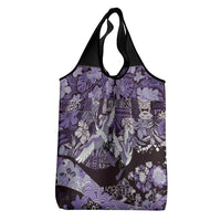 Japanese Hawaiian Crane Grocery Bag Purple Tapa Patchwork Pattern
