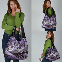 Japanese Hawaiian Crane Grocery Bag Purple Tapa Patchwork Pattern