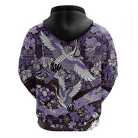 Japanese Hawaiian Crane Hoodie Purple Tapa Patchwork Pattern