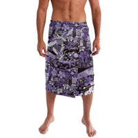 Japanese Hawaiian Crane Lavalava Purple Tapa Patchwork Pattern