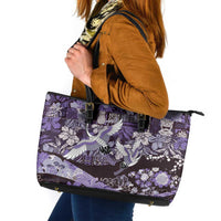 Japanese Hawaiian Crane Leather Tote Bag Purple Tapa Patchwork Pattern