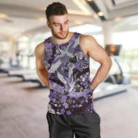 Japanese Hawaiian Crane Men Tank Top Purple Tapa Patchwork Pattern