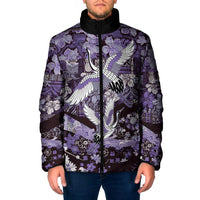 Japanese Hawaiian Crane Padded Jacket Purple Tapa Patchwork Pattern