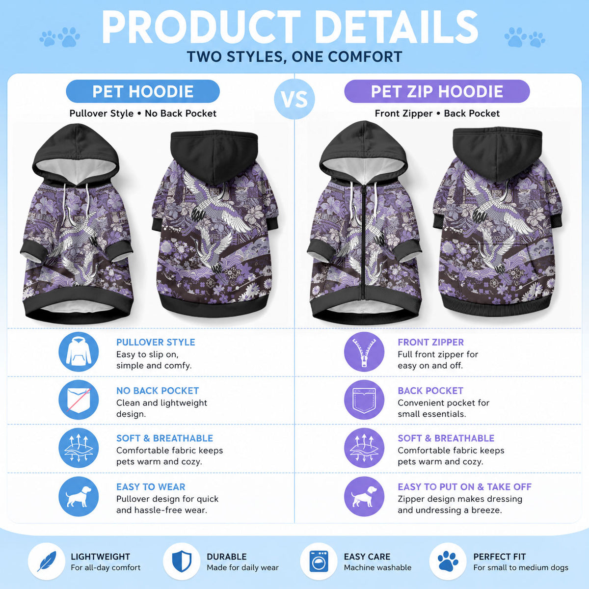Japanese Hawaiian Crane Pet Hoodie Purple Tapa Patchwork Pattern LT9 - Polynesian Pride