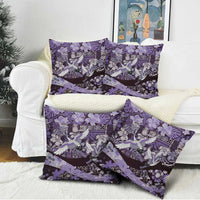 Japanese Hawaiian Crane Pillow Cover Purple Tapa Patchwork Pattern