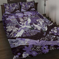 Japanese Hawaiian Crane Quilt Bed Set Purple Tapa Patchwork Pattern