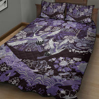 Japanese Hawaiian Crane Quilt Bed Set Purple Tapa Patchwork Pattern