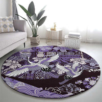 Japanese Hawaiian Crane Round Carpet Purple Tapa Patchwork Pattern