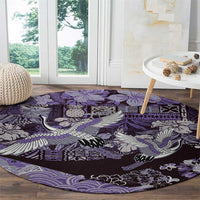 Japanese Hawaiian Crane Round Carpet Purple Tapa Patchwork Pattern