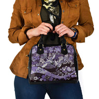 Japanese Hawaiian Crane Shoulder Handbag Purple Tapa Patchwork Pattern