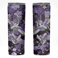 Japanese Hawaiian Crane Skinny Tumbler Purple Tapa Patchwork Pattern