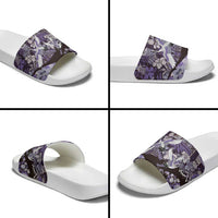 Japanese Hawaiian Crane Slide Sandals Purple Tapa Patchwork Pattern