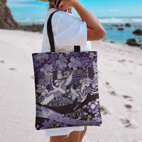 Japanese Hawaiian Crane Tote Bag Purple Tapa Patchwork Pattern