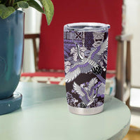 Japanese Hawaiian Crane Tumbler Cup Purple Tapa Patchwork Pattern