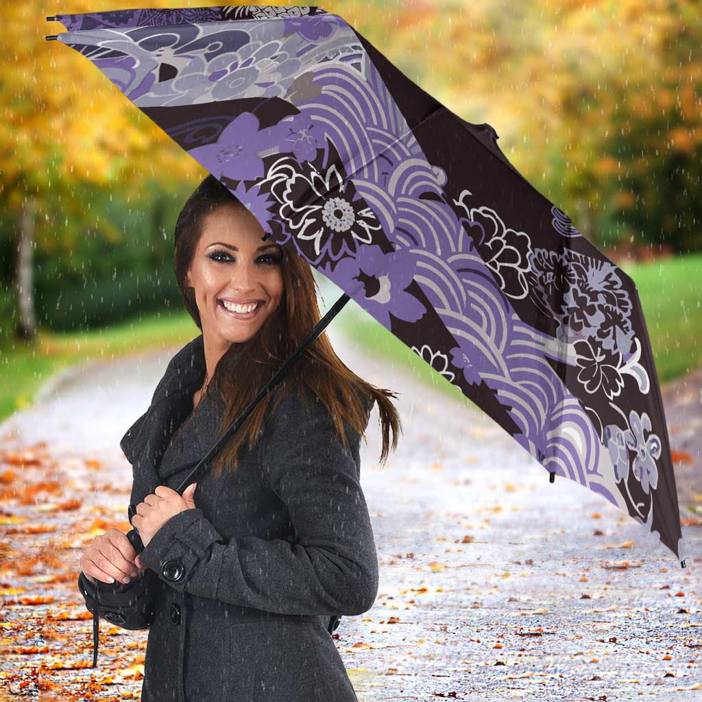 Japanese Hawaiian Crane Umbrella Purple Tapa Patchwork Pattern