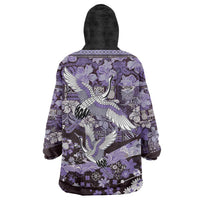 Japanese Hawaiian Crane Wearable Blanket Hoodie Purple Tapa Patchwork Pattern
