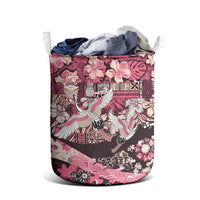 Japanese Hawaiian Crane Laundry Basket Soft Pink Tapa Patchwork Pattern