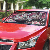 Japanese Hawaiian Crane Auto Sun Shade Soft Pink Tapa Patchwork Pattern