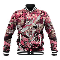 Japanese Hawaiian Crane Baseball Jacket Soft Pink Tapa Patchwork Pattern