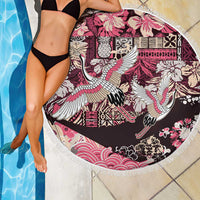 Japanese Hawaiian Crane Beach Blanket Soft Pink Tapa Patchwork Pattern