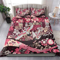 Japanese Hawaiian Crane Bedding Set Soft Pink Tapa Patchwork Pattern