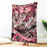 Japanese Hawaiian Crane Blanket Soft Pink Tapa Patchwork Pattern